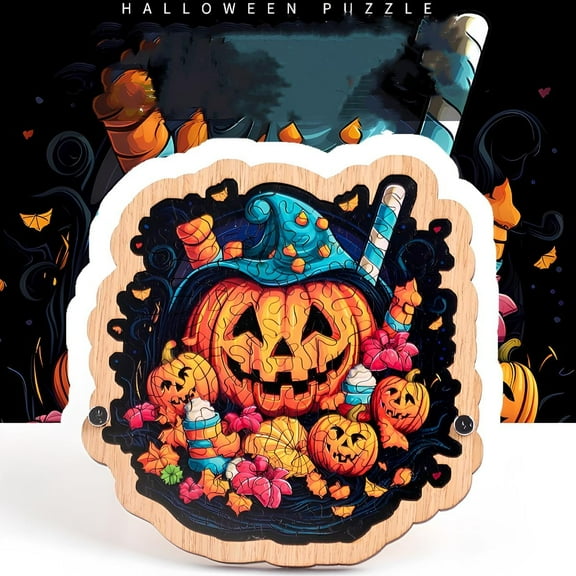 Halloween Pumpkin Puzzle,Wooden Jigsaw Puzzles for Adults,Unique Shape Wood Cut Puzzles for Halloween