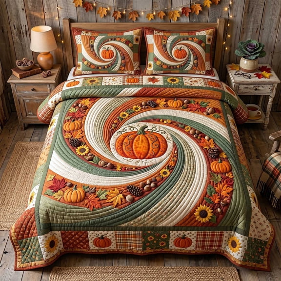 Halloween Pumpkin Quilted Bedspread Set 3-Piece Printed Bedding, Soft Fabric Adds Cozy Seasonal Style And Coordinated Comfort, Halloween Coverlet with 2 Pillow Shams StyleH (Cal King SIZE )