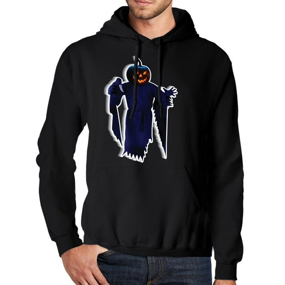 Halloween Pumpkin Reaper Hoodie for Men | Fleece Heavy Blend Hooded Sweatshirt with Spooky Jack O Lantern Design - 8 Oz 50/50 Cotton/polyester, Black, S Size