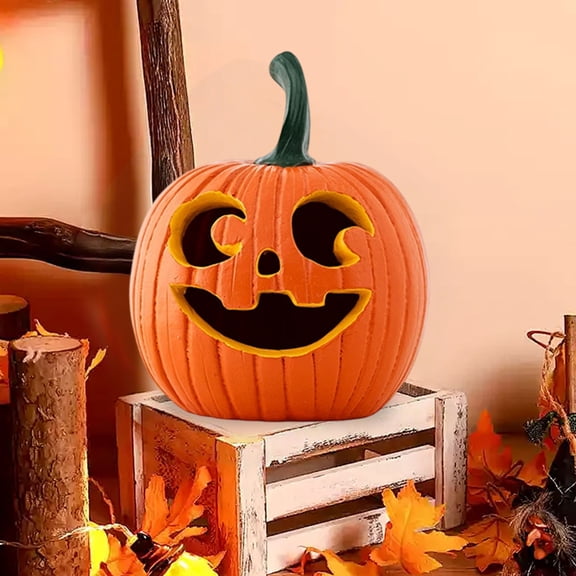 Halloween Pumpkin Resin Ornament, Orange Yellow Green White Decorative Figurine, Desktop Fall Harvest Display Decor for Halloween Thanksgiving Home Centerpiece