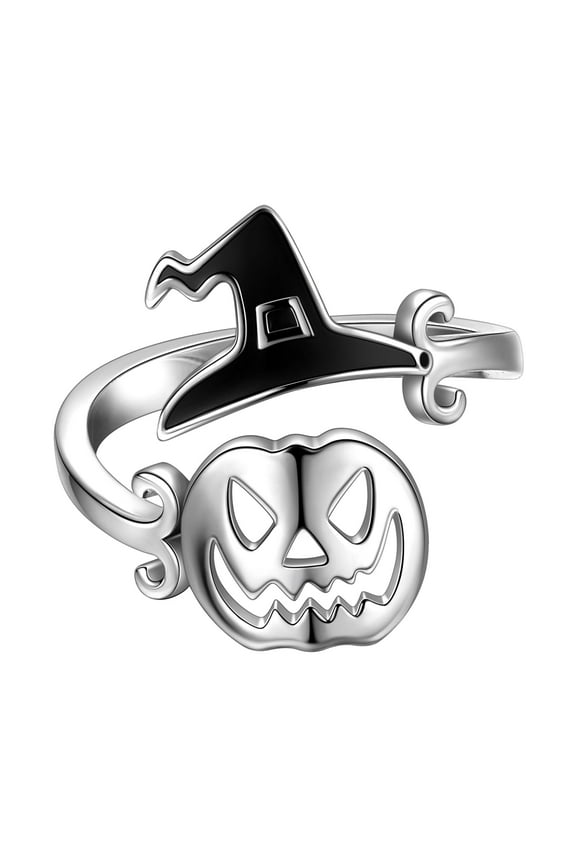 Halloween Pumpkin Ring Wizard Witch Hat Ghost Open Finger Ring Band Silver Plated Men Women Cosplay Party Gift Juwaliy