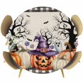 thumbnail image 1 of Halloween Pumpkin Round Tablecloth 45-54 Inch Round Fitted Table Cloth with Elastic Edge, Ghost Bat Candy Black Plaid Check Waterproof Table Cover Protector for Outdoor Picnic Party Dining, 1 of 6