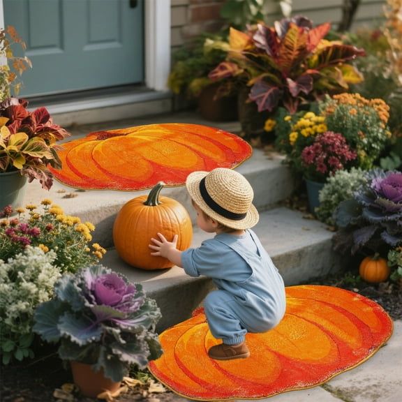 Halloween Pumpkin Rug - 15.75x23.62in Non-Slip Floor Mat for Thanksgiving & Fall Decor - Soft Polyester Doormat for Entryway, Kitchen, Bedroom & Bathroom Seasonal Home Decorations