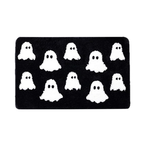 Halloween Pumpkin Rug 19.6x31.4 Inch Non-Slip Soft Flannel Bath Mat Living Room Bedroom Entryway Decor Carpet Seasonal Floor Covering(Black)