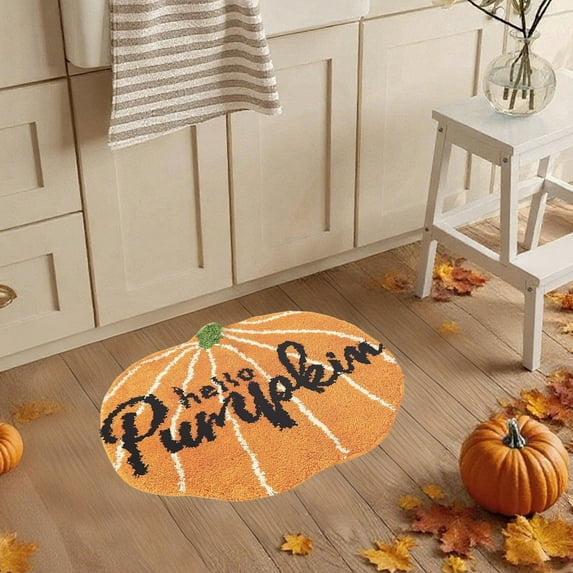 Halloween Pumpkin Rug, Thanksgiving Doormat for Entryway Decor, Ultra-Soft Floor Mat for Bathroom Kitchen Living Room, Machine Washable Polyester Holiday Home Decor Gift