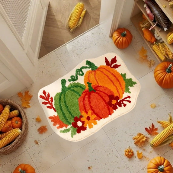 Halloween Pumpkin Rug, Thanksgiving Doormat for Entryway Decor, Ultra-Soft Floor Mat for Bathroom Kitchen Living Room, Machine Washable Polyester Holiday Home Decor Gift