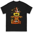 thumbnail image 1 of Halloween Casual Pumpkin Scarecrow Graphic Tee Spooky Jack O Lantern Witch Design T-Shirt Black S-5XL, 1 of 5