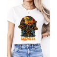 thumbnail image 1 of Halloween Pumpkin Scarecrow Graphic Tee Top Short Sleeve Round Neck Comfort Cotton T-Shirt White S-5XL, 1 of 4