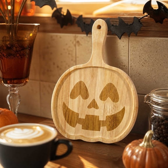 Halloween Pumpkin Serving Tray,Halloween Charcuterie Board,Wooden Snack Plate Fruit Storage Plate for Fall Party Tableware