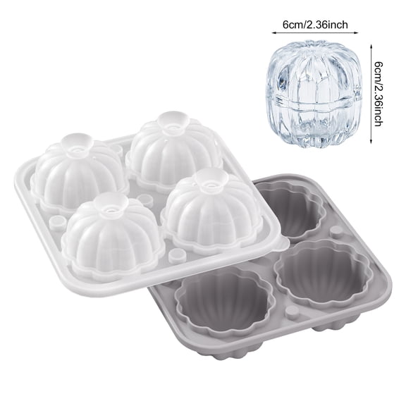 Halloween Pumpkin Shape Silicone Ice Cube Tray - 4 Large Square Molds for Festive Drinks