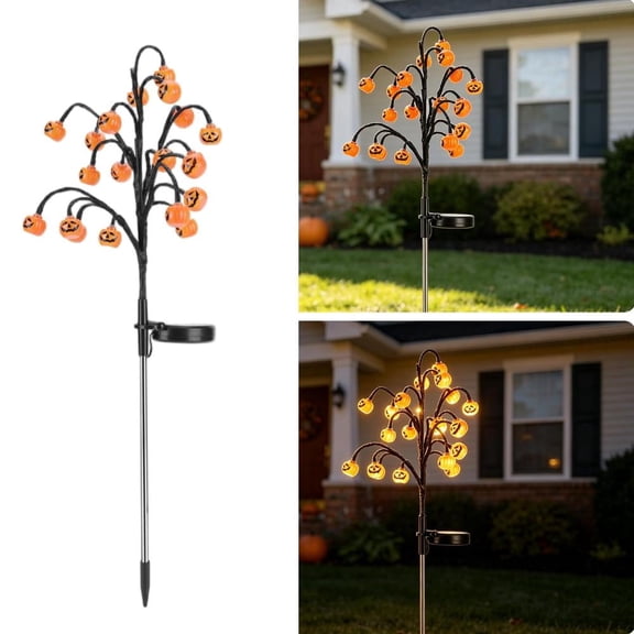 Halloween Pumpkin Shape Solar-Powered Ground Light Multi-Purpose Halloween Lawn Lamp Weatherproof Decorative Path Lights for Halloween Branches