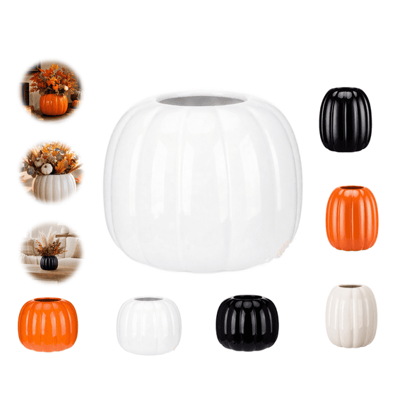 Halloween Pumpkin Shape Vase for Dry Flower Halloween Thanksgiving Decorations,5.5*5.5 InchFlower Decorative Vase Fall Decorations - Modern Pot for Home Room Office Party Wedding(White)