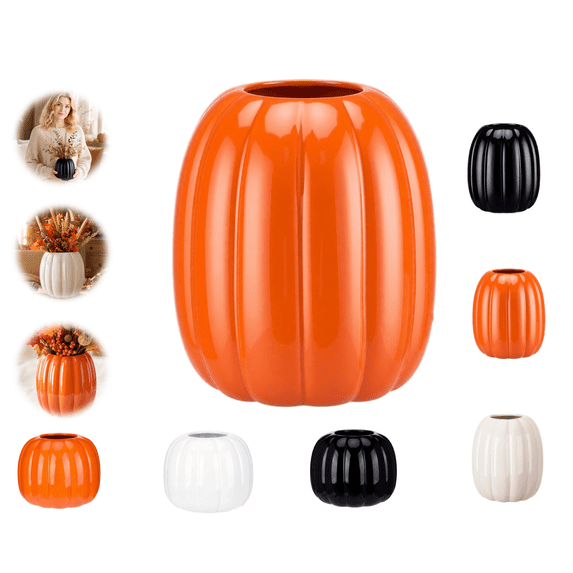 Halloween Pumpkin Shape Vase for Dry Flower Halloween Thanksgiving Decorations,6.7*5.5 Inch Flower Decorative Vase Fall Decorations - Modern Pot for Home Room Office Party Wedding(Orange)