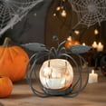 thumbnail image 1 of Halloween Pumpkin-Shaped Metal Candle Holder Ornament - Iron Frame Desktop Decor, Multi-Purpose Candlestick and Seasonal Tabletop Decoration, 1 of 6