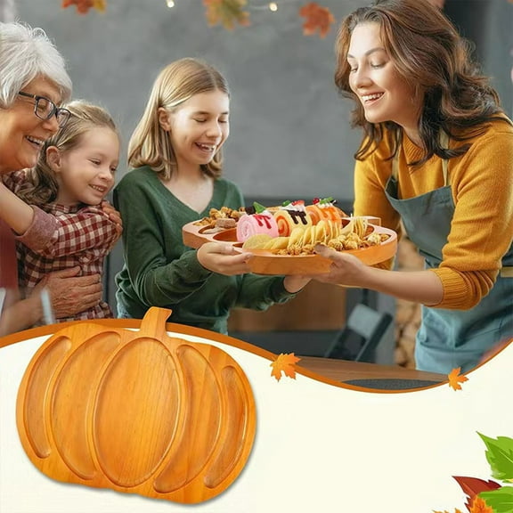 Halloween Pumpkin-Shaped Snack Tray | Solid Wood Serving Platter for Candy, Fruit & Appetizers | Thanksgiving & Party Tray | 11.6 X 8.9 Inches