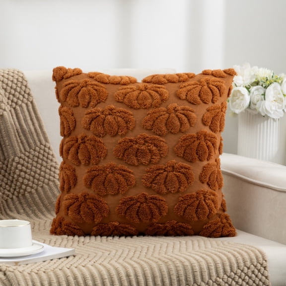 Halloween Pumpkin Shaped Throw Pillow, Soft Rabbits Plush Cushion Cover, Decorative Autumn Sofa Pillow for Living Room, Cozy Holiday Home Decor Accessory, 1Pack Coffee