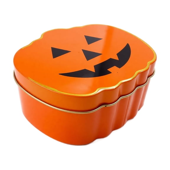 Halloween Pumpkin-Shaped Tin Can - Sealed Candy Storage Box, 3D Novelty Metal Container for Holiday Gift Treats, Snacks & Home Decor