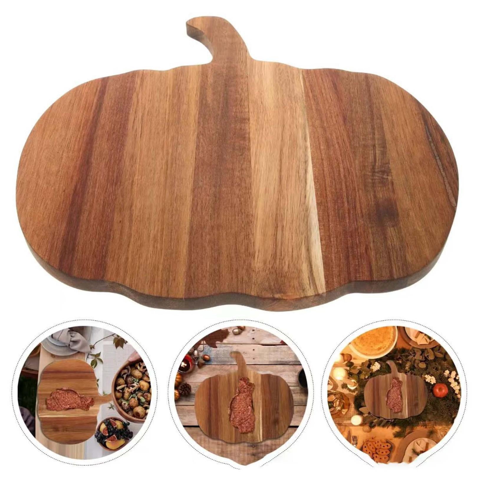 Pumpkin Shaped Wood Cutting Board, Fruit Bread Steak Cheese Turkey Serving Platter, Gothic Cutting Boards with Handle, for Halloween Thanksgiving Kitchen Decoration