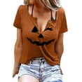 thumbnail image 1 of Halloween Pumpkin Shirt for Women Hocus Pocus Shirts Pumpkin Face T-Shirt Funny Tee Tops, 1 of 6