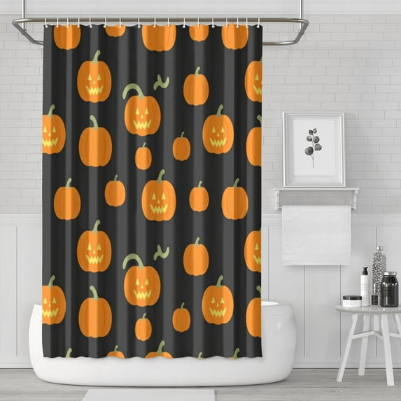 Halloween Pumpkin Shower Curtain,Reusable Scary Pumpkin Bathtub Curtains with Hooks Retro 72x72 in Polyester Curtains for Thanksgiving Day Fall Party Home Decor