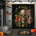 thumbnail image 1 of Halloween Pumpkin Shower Curtain Set with Toilet Lid Cover and Non-Slip Rugs, Ghost Cat Skull Cute Fall 4 Pcs Shower Curtains for Bathroom, Trick Treat Bathroom Decor Accessories Set, 1 of 7