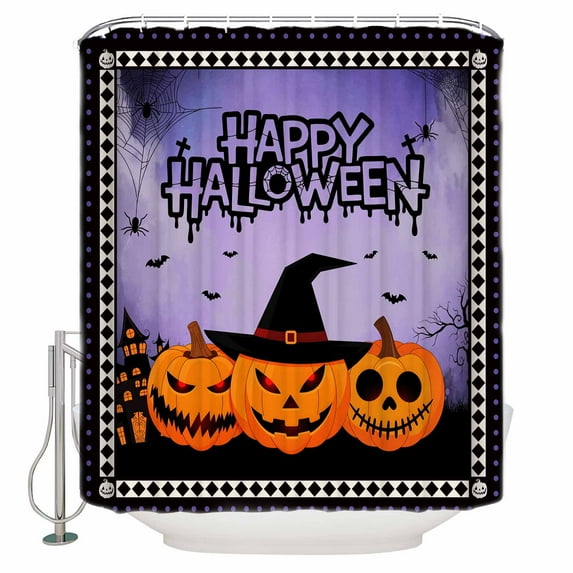 Halloween Pumpkin Shower Curtain Set ,Waterproof Fabric Shower Curtains Castle Lattice Purple Horrible Shower Curtains for Bathroom,Bathroom Decor 72"x84"