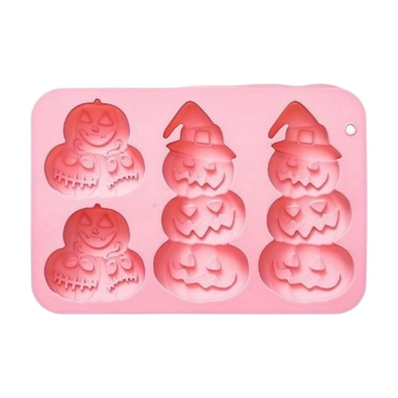 Halloween Pumpkin Silicone Mold 8.3" x 3.9" - Spooky Jack-O'-Lantern Ice Cube Tray for - Flexible Baking Mold for Chocolate Candy & Jello(Pink)