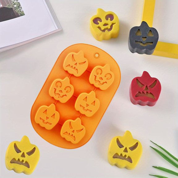 Halloween Pumpkin Silicone Mould, 6 Grids Orange Pumpkin Baking Mold, Multipurpose DIY Tool for Chocolate Cake Soap Resin Plaster Halloween Decorations