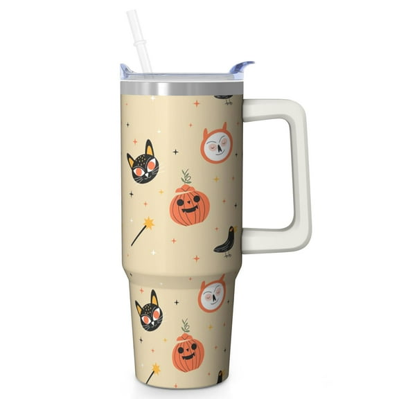 Halloween Pumpkin Skeleton 30 Oz Tumbler with Handle and Straw, Spooky Stainless Steel Cup, Holiday Gift Idea