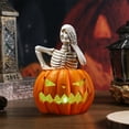 thumbnail image 1 of Halloween Pumpkin Skeleton Decor with LED Lamp,6x4in Halloween Animatronic Light up Spooky Skull Pumpkin Ornaments,Halloween Indoor Decorations for Tabletop Desk Home Office(A), 1 of 7