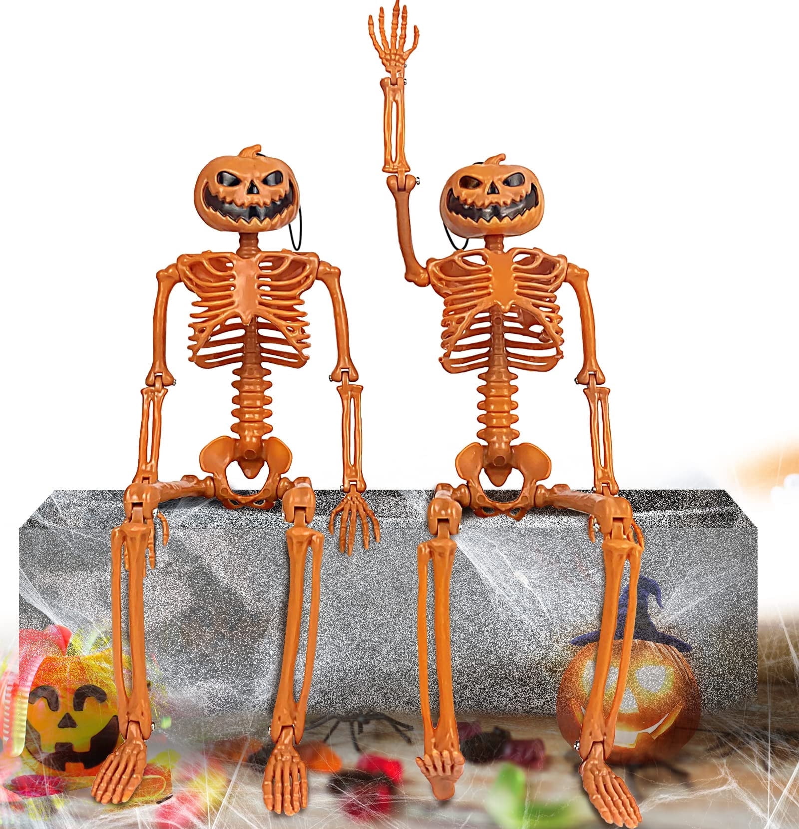Spooky Halloween Pumpkin Skeleton Decorations, Posable Joints, Party ...