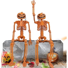 TETOU Halloween Pumpkin Skeleton Decorations with Posable Joints Skeletons for Party Haunted House Props Decorations, 2 Packs