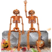 TETOU Halloween Pumpkin Skeleton Decorations with Posable Joints Skeletons for Party Haunted House Props Decorations, 2 Packs