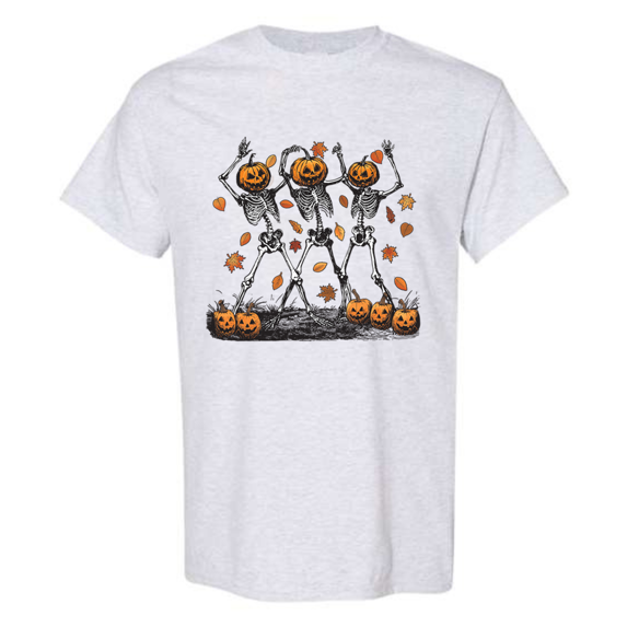 Halloween Pumpkin Skeleton Head Spooky Dancing T-Shirt