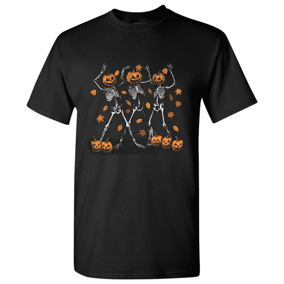 Halloween Pumpkin Skeleton Head Spooky Dancing T-Shirt