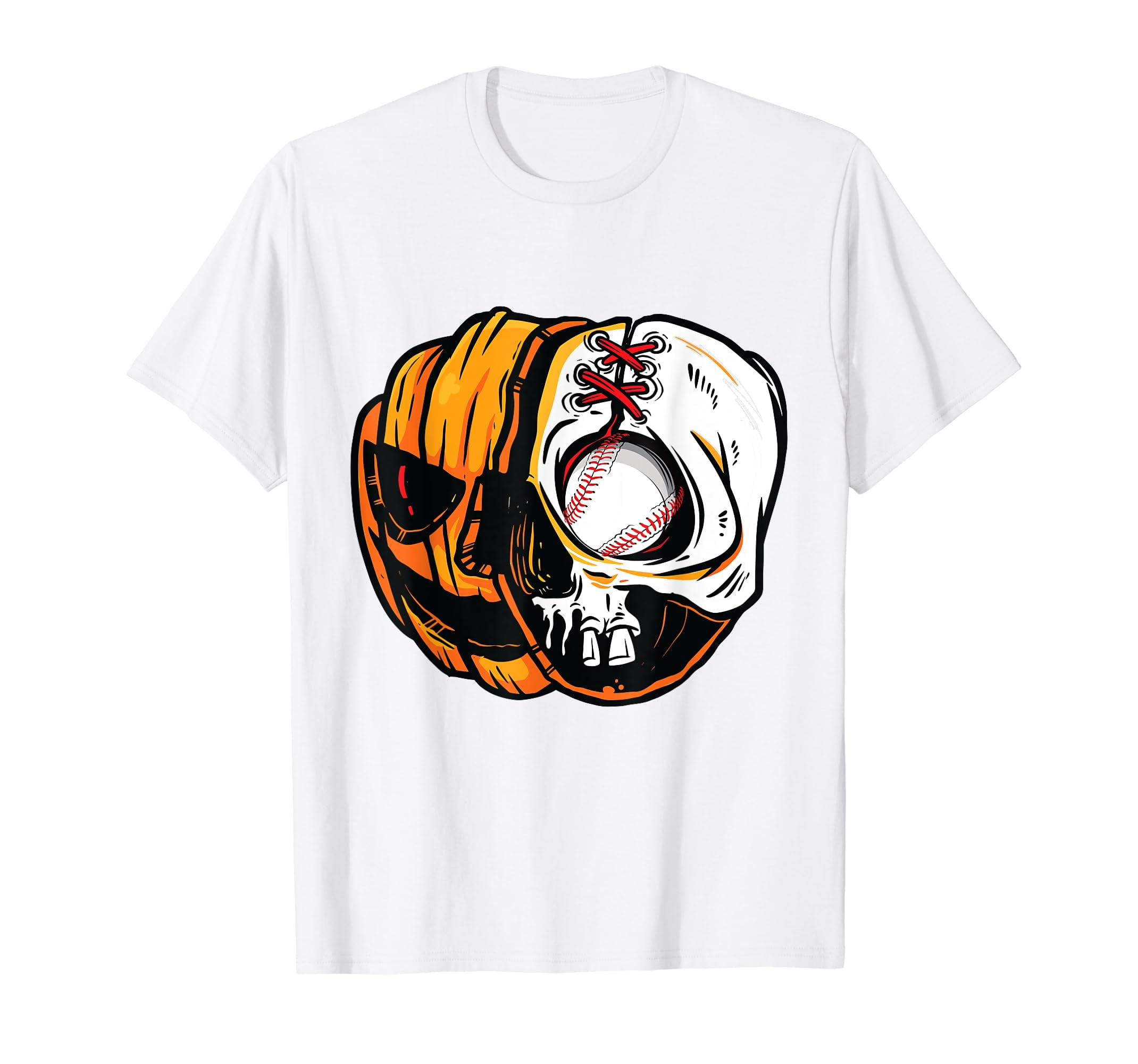 Halloween Pumpkin Skeleton Skull Baseball Player Costume White TShirt Short Sleeve Tee Gift