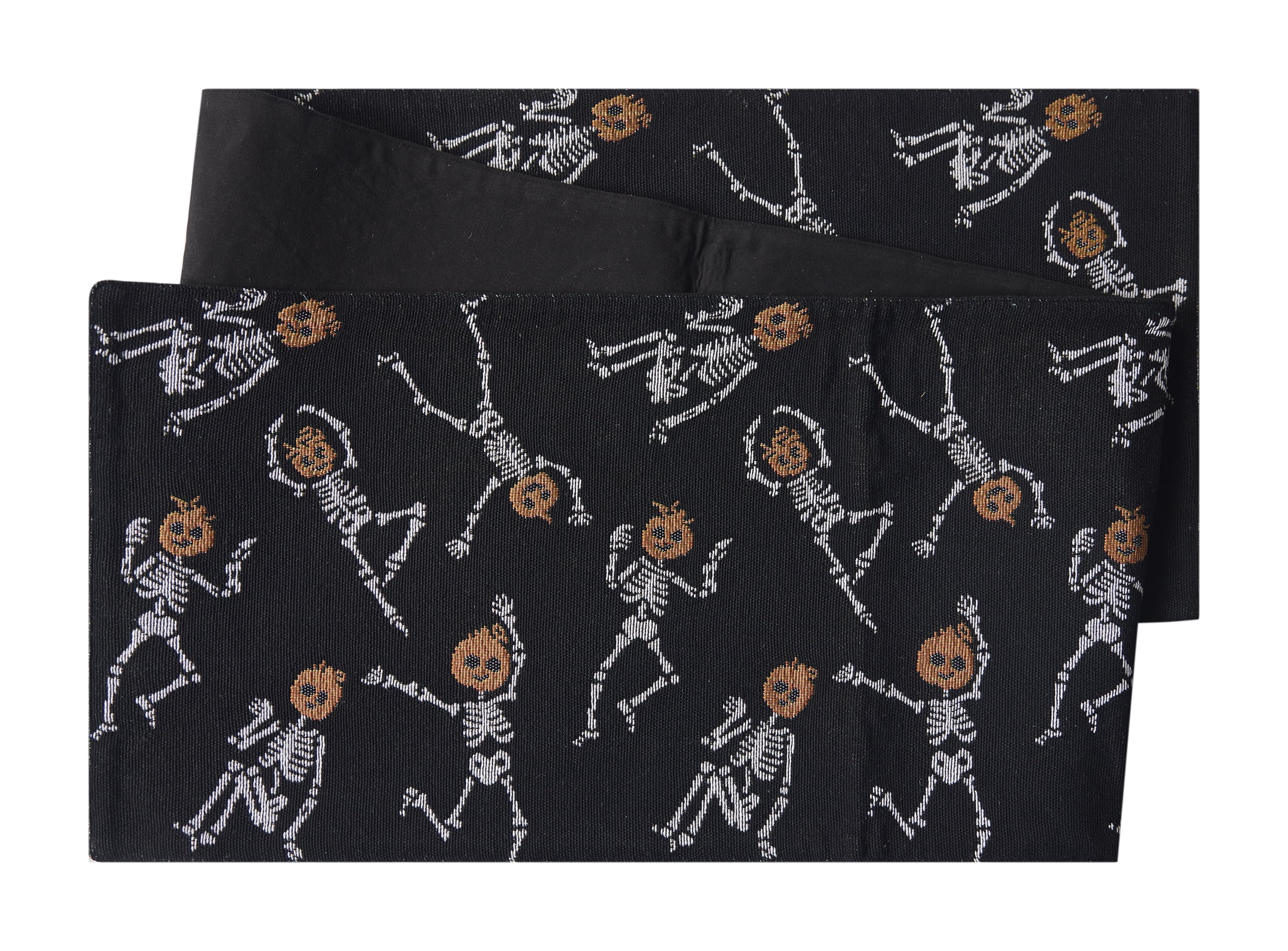 Halloween Pumpkin Skeletons 13" x 72" Table Runner - 65% Cotton, 35% Polyester, Black