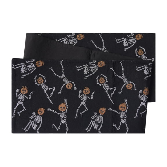 Halloween Pumpkin Skeletons 13" x 72" Table Runner - 65% Cotton, 35% Polyester, Black
