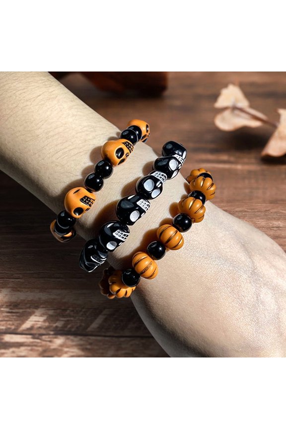 Halloween Pumpkin Skull Beaded Bracelet Three-piece Set