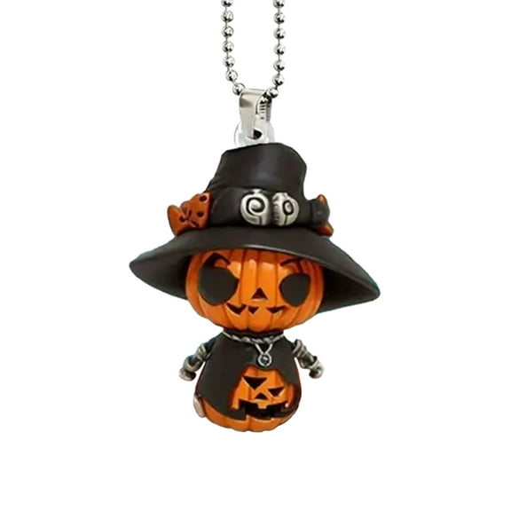 Halloween Pumpkin Skull Car Pendant, Acrylic Rearview Mirror Ornament for Auto Decor, Spooky Season Vehicle Accessory for Adults(Orange)