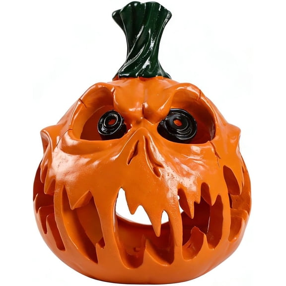 Halloween Pumpkin Skull Decor, Resin Jack O Lantern Skeleton Figurine, Hollow Pumpkin Tabletop Decoration for Halloween Party, Mantel, Shelf, Desk, Home and Haunted House