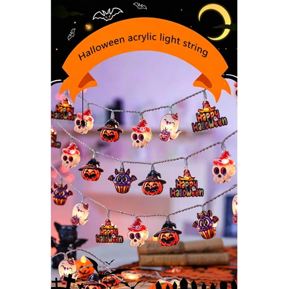 Halloween Pumpkin Skull Ghost LED String Lights, Indoor Outdoor Holiday Decor Lights, Spooky Halloween Light Garland for Party