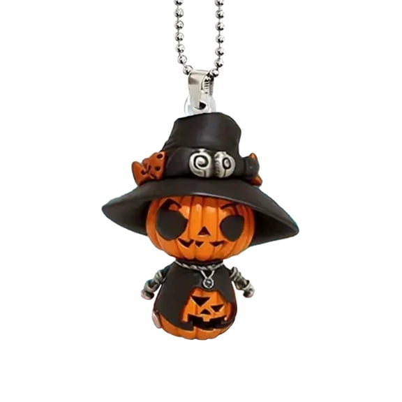 Halloween Pumpkin Skull, Hanging Pendant Ornament, Car Mirror Decor, Unique Gnome Design and Durable Acrylic Build for Rearview Mirrors, Home Walls and Party Settings.