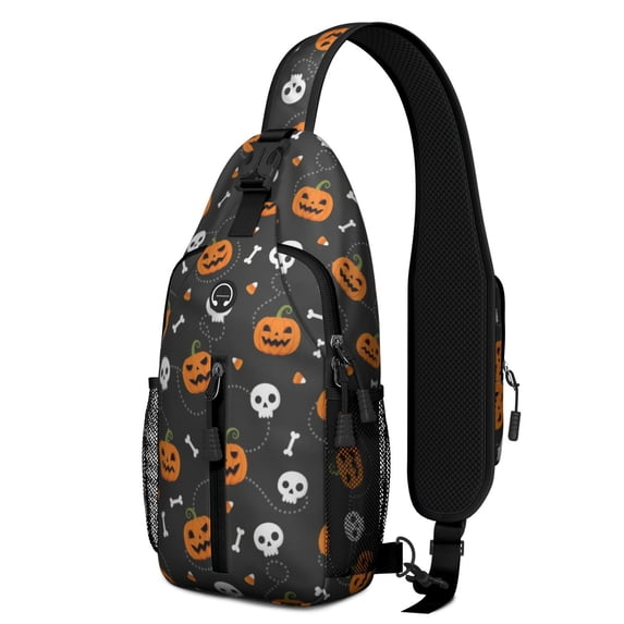 Halloween Pumpkin Skull Pattern Sling Backpack, Cycling Sling Bag with ...