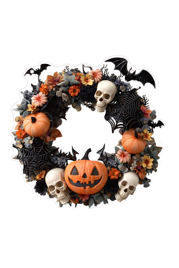Halloween Pumpkin Skull Person Wreath Acrylic Round Disk Hanging Ornament Colorful Window Decoration Porch Hanging Ornament