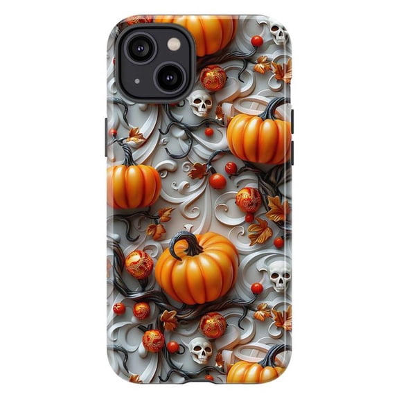 Halloween Pumpkin Skull Phone Case, Realistic Autumn Art Design, Seasonal Protective Cover for iPhone 17 16 15 14 13 12 11 Plus Pro Max Mini