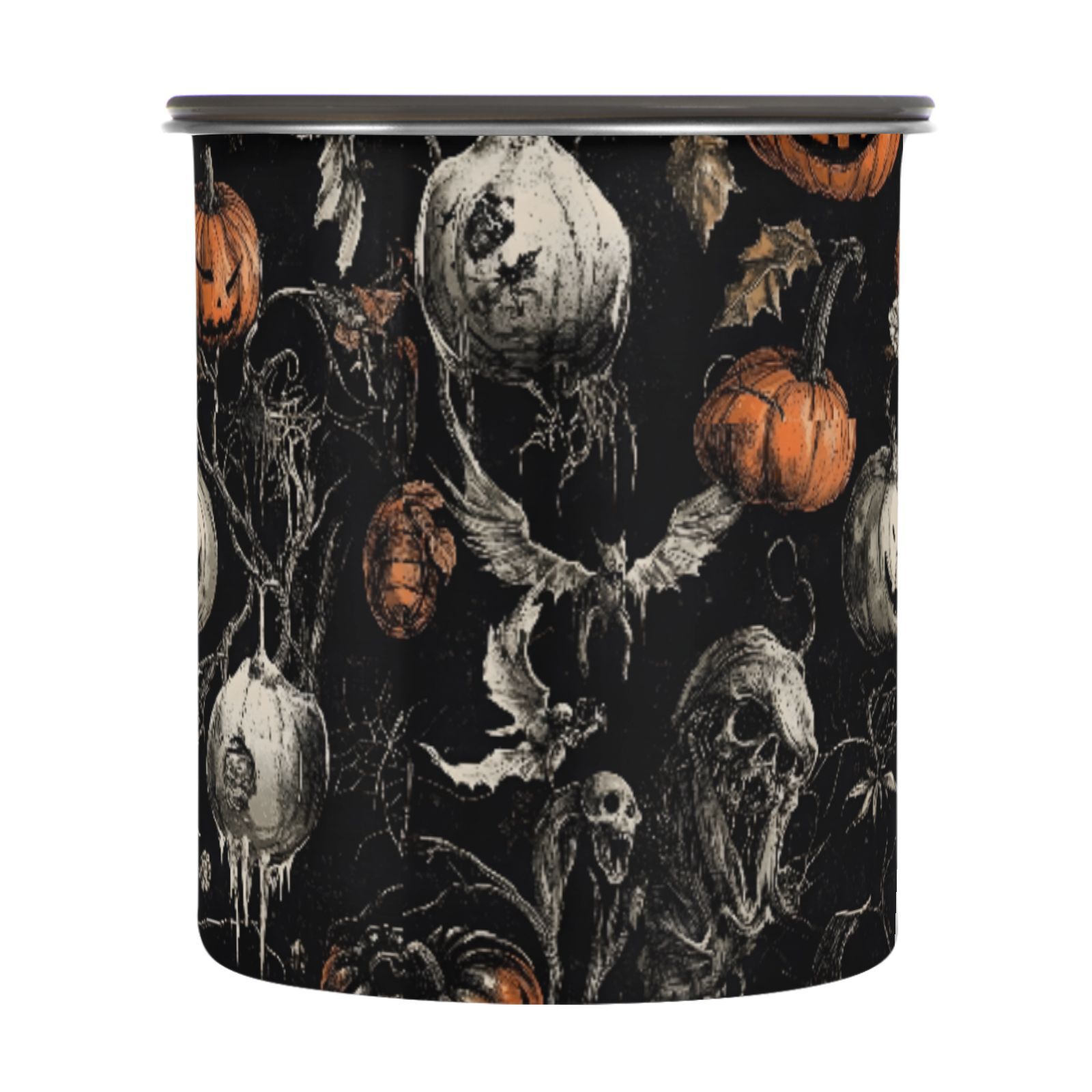 Halloween Pumpkin Skull Scary Airtight Coffee Bean Canister 30oz Food Storage Containers with Lids For Gournd, Tea, Sugar, Flour, Rice, Cereal, Candy Cookie Jar