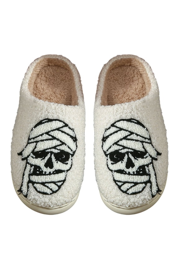 Halloween Pumpkin Slippers - Cozy Sherpa Jack-o'-Lantern House Shoes Non- Sole Spooky Cute Indoor Outdoor