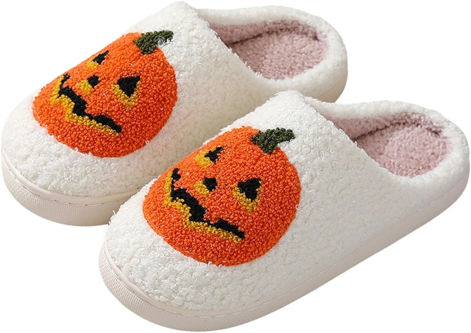 Halloween Pumpkin Slippers for Womens,Cute Cartoon Plush Fuzzy Slides ...