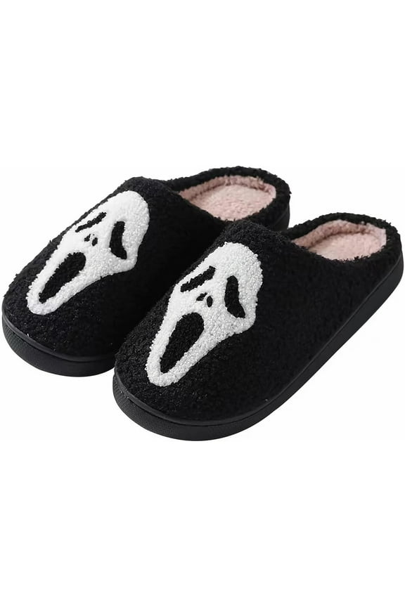 Halloween Pumpkin Slippers for Women Men Spooky Slides Soft Plush Fuzzy Slippers Cozy House Slippers Indoor Outdoor Shoes